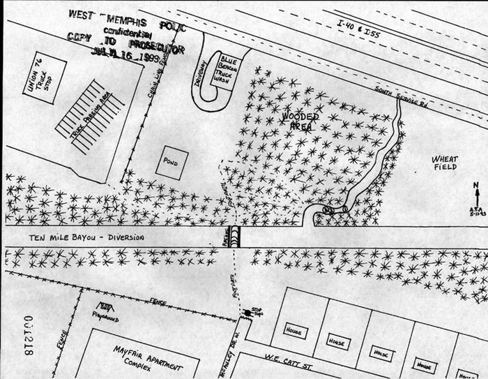 crime scene area drawing with paths