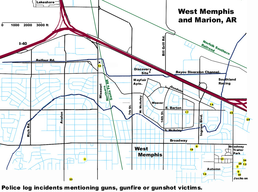 Incidents mentioning guns, police log