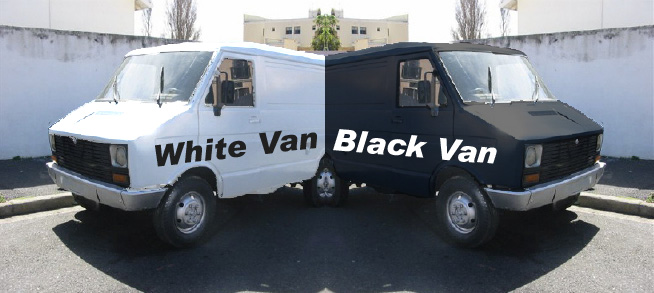 white and black van